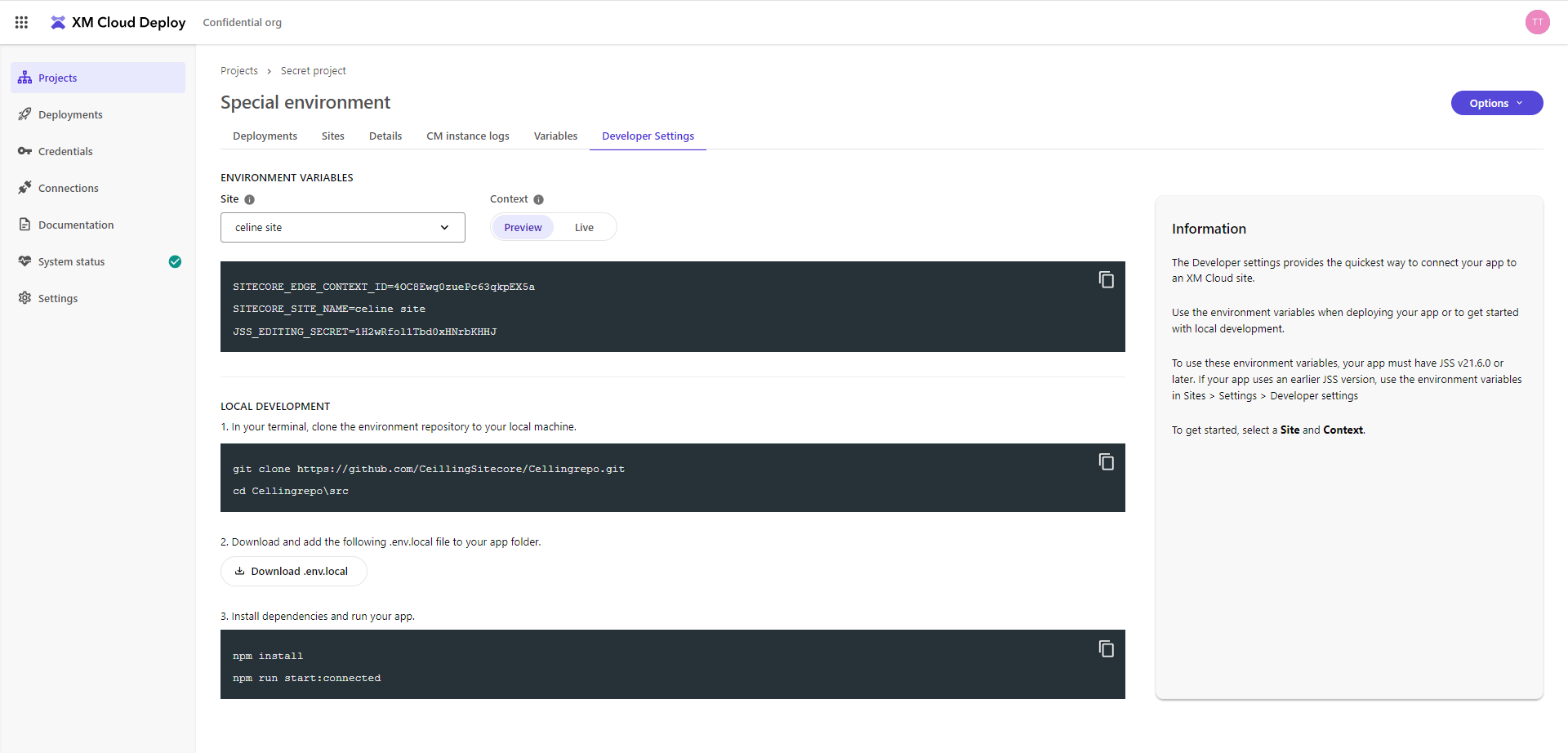 Developer settings now available in the Deploy app | SitecoreAI ...