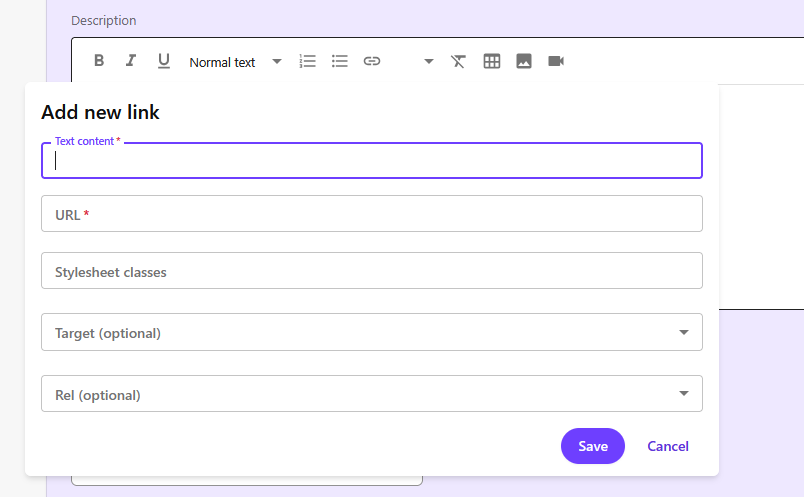 Link rel and target attributes are now configurable in asset rich text fields