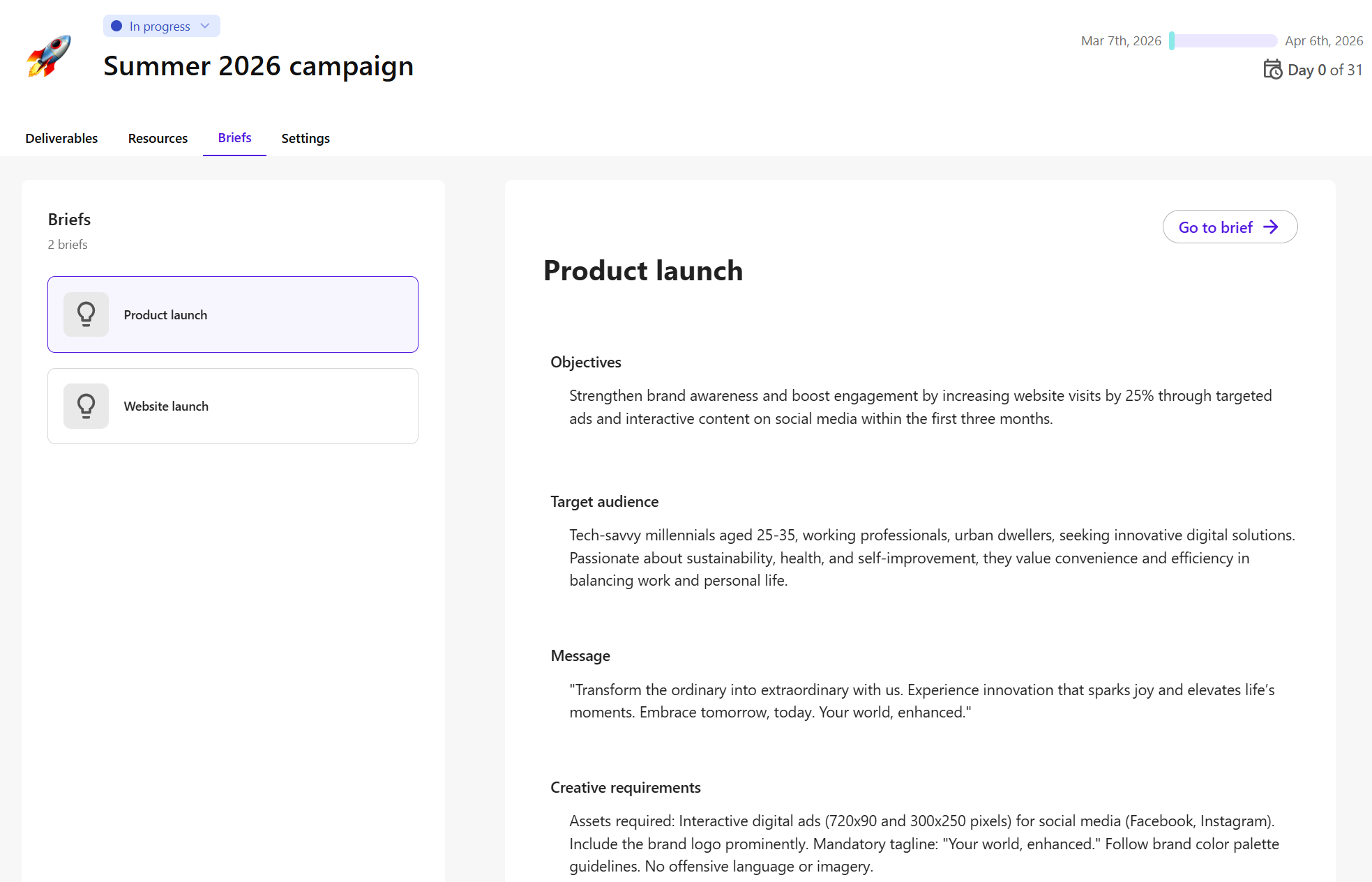New Briefs tab in SitecoreAI Campaigns