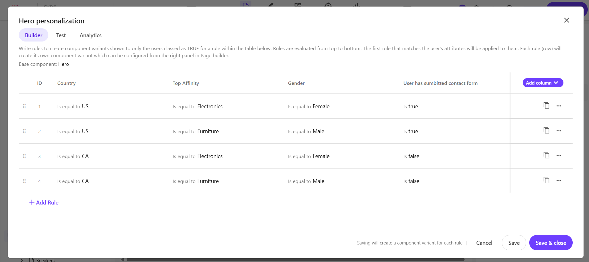 Deliver targeted experiences with component personalization